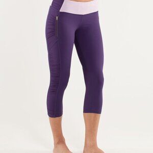 Lululemon Run In the Sun Crop Leggings Purple Womens 4 Ruched Zip Pocket Pants